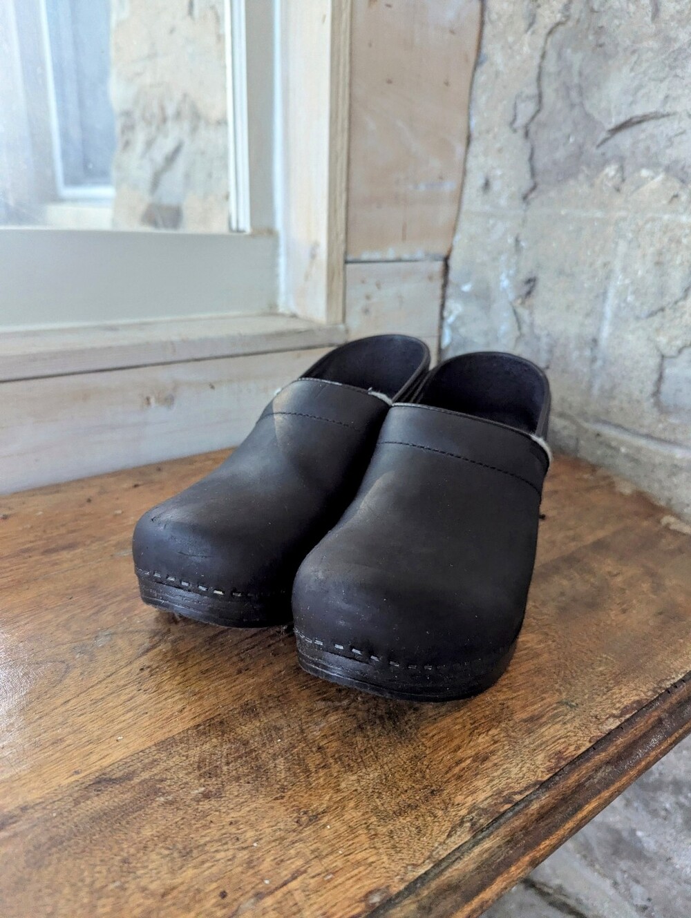 Dansko Platform Clogs Leather Black Grunge Comfortable Shoes Women's 42